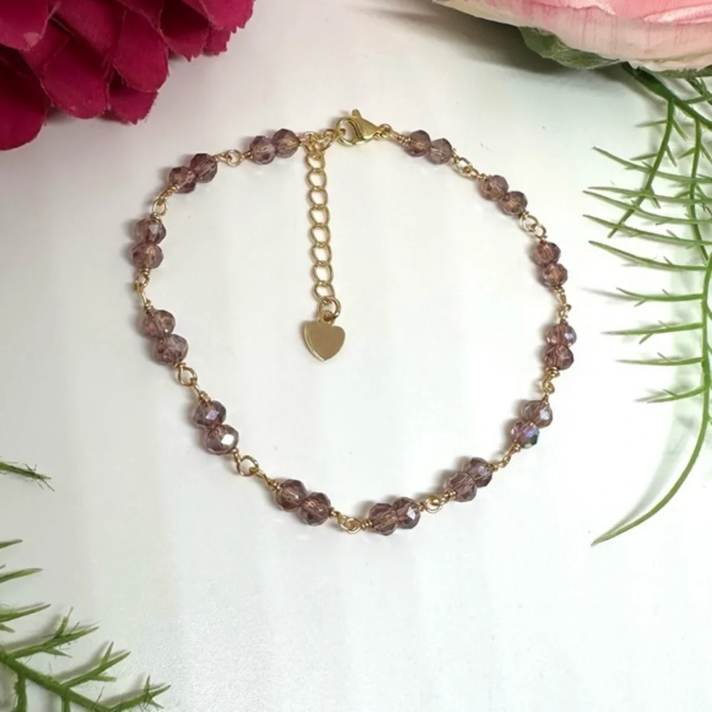 NEW⚜️Mauve Crystal Hand Wired Bracelet - Picture 1 of 6